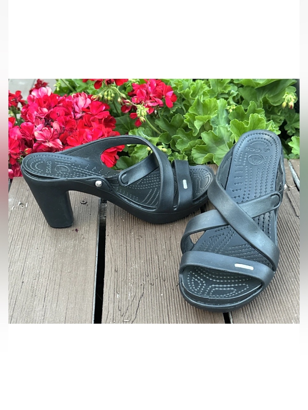 Crocs Cyprus IV Women's 10 Black Crosstown Huarache Heel Sandal Chunky Block